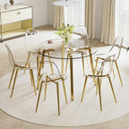 JUFU Acrylic Dining Chairs Set of 6, Modern Clear Chairs with Transparent Seat, Ergonomic Acrylic Side Chairs with Gold Metal Legs for Dining Room, Kitchen, Living Room