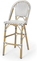 Saiveina 29.5" Outdoor PE Rattan French Barstool, White and Black, Aluminum Frame with Bamboo Finish (Set of 2)
