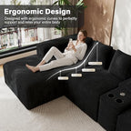 ONEMMLION 143" Oversized Cloud Sectional Couch for Living Room, Black | Corduroy, Fluffy Big U-Shaped Modular Sofas, Memory Foam, 19" Comfort-Height Seating, Cup Holder, USB Port, Storage Console