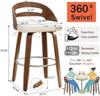 Counter Height Bar Stools, Mid Century Counter Stools with Walnut Finish | Natural Bentwood Frame, Easy-Grip Handle,Low Back, Upholstered Faux Leather, Kitchen Counter Stools for Kitchen, Pub, Cafe