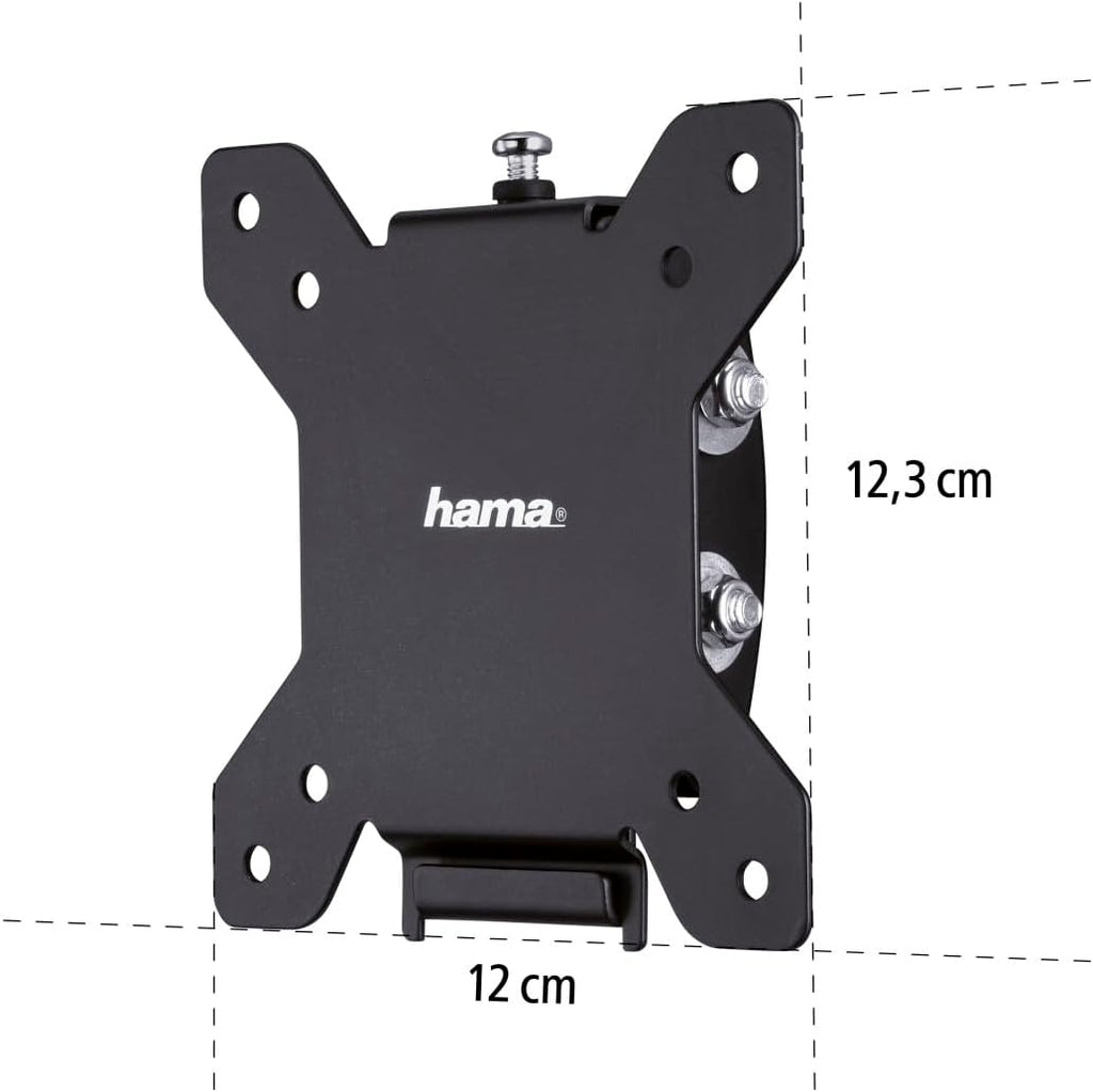 Hama Tilting TV Wall Mount, TV Bracket (TV 10 to 26 inches, 66 cm and 30 kg Max, Perfect for Amazon Echo Show 15, Tilt + 10°/- 15°, VESA 100 x 100 Max, Fisher & Jig Pegs) with 10-Year Guarantee, Black