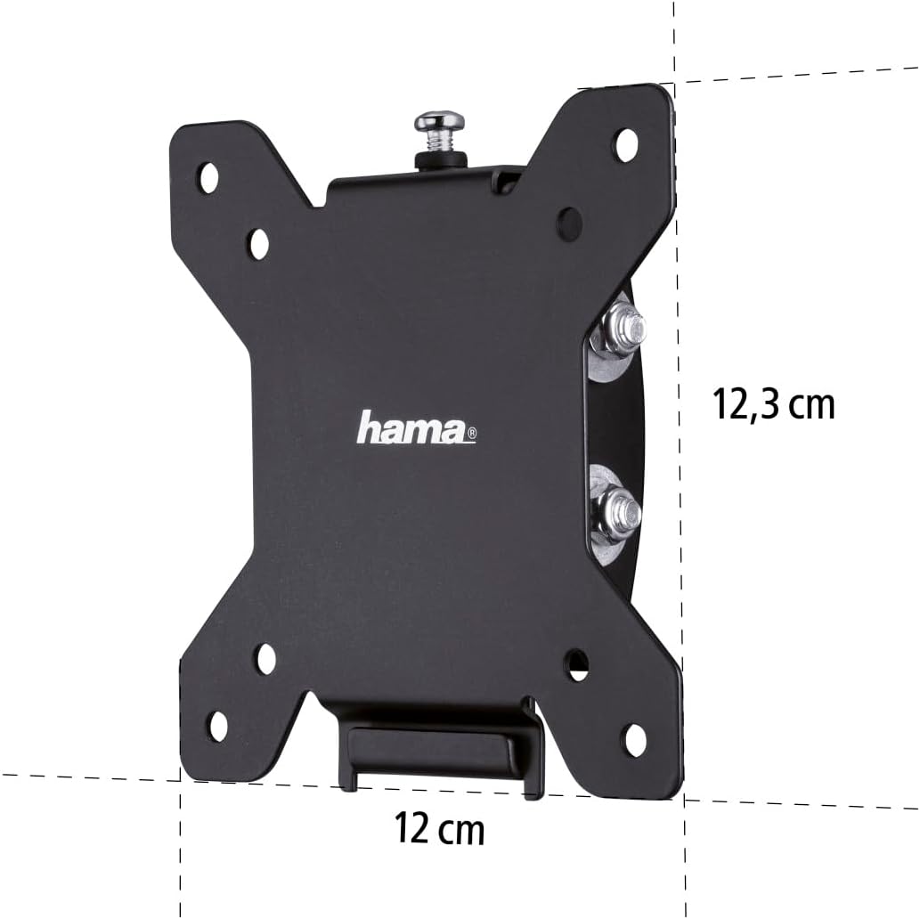 Hama Tilting TV Wall Mount, TV Bracket (TV 10 to 26 inches, 66 cm and 30 kg Max, Perfect for Amazon Echo Show 15, Tilt + 10°/- 15°, VESA 100 x 100 Max, Fisher & Jig Pegs) with 10-Year Guarantee, Black