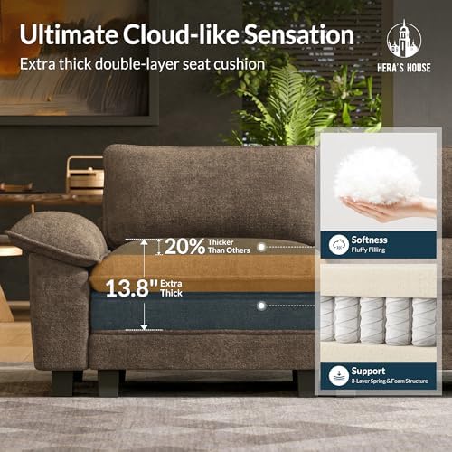 HERA'S HOUSE 3 Pieces Modular Cloud Couch and Chair Set Setional Sofa | Modern 5-Seater Sofa Set , Grayish Brown, Wider Armrest, Comfy Deep Seat, Soft Chenille Furniture Set for Living Room