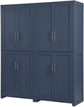 Furnifact Blue Pantry Cabinets Two-Piece Storage Set with Anti-Tip Mechanism and Floor Clearance, Durable Construction, Ideal for Organized Kitchen Storage