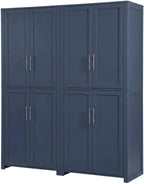 Furnifact Blue Pantry Cabinets Two-Piece Storage Set with Anti-Tip Mechanism and Floor Clearance, Durable Construction, Ideal for Organized Kitchen Storage