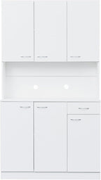 70.87" Tall Kitchen Pantry Storage Cabinet, Freestanding Wood Hutch with 6 Doors, 1 Drawer, with Countertop,Microwave Stand & Food Cupboard, Coffee Bar Organizer for Dining Room,White