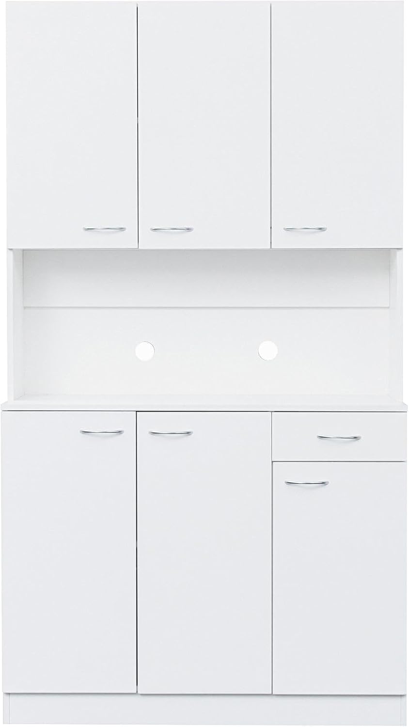 70.87" Tall Kitchen Pantry Storage Cabinet, Freestanding Wood Hutch with 6 Doors, 1 Drawer, with Countertop,Microwave Stand & Food Cupboard, Coffee Bar Organizer for Dining Room,White