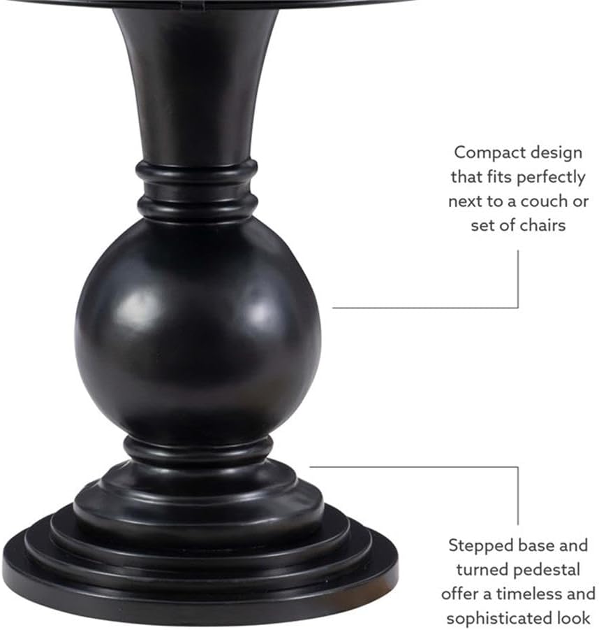 Pemberly Row Set of 2 Round Wood Accent Tables with Pedestal Base in Jet Black