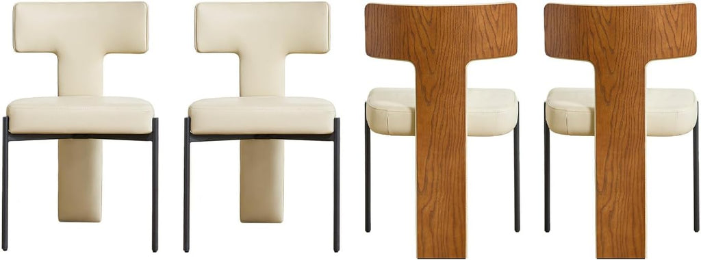 GrandNoor Beige Dining Chairs Set of 4,Faux Leather Dining Chairs with Soft Cushion,Comfortable Upholstered Armless Dining Room Chairs with Curved Plywood Back
