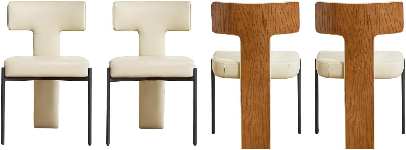 GrandNoor Beige Dining Chairs Set of 4,Faux Leather Dining Chairs with Soft Cushion,Comfortable Upholstered Armless Dining Room Chairs with Curved Plywood Back