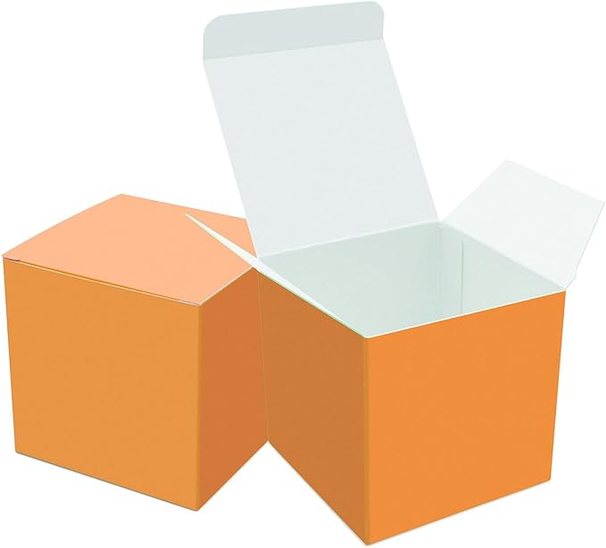 Oletx 25 Pcs Orange Paper Gift Boxes, Halloween treat boxes, Small Candy Boxes Bulk, 3x3x3 inch Gift Box with Lids, Goodie Treat Boxes for Party Favors, Birthday Gifts, Wedding Gifts