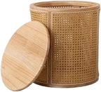 Round Wood Rattan Side Table Japanese Style Small Coffee Table with Storage Bohemian Vintage Balcony End Table for Living Room All Occasion(Natural)