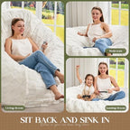 Hobestluk Adults Bean Bag Chair 4FT Big BeanBag Chair Extra Large Oversized | Memory Foam,Washable Cover,Unique Fluffy Plaid,Comfy Big Bean Bag with Filler Lounging Gaming Bedroom Living Room | White 4FT