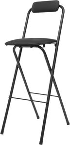 27.5'' Tall Folding Bar Stool, Cushioned Padded Folding Stool with Back, Portable Adult Folding Chair, 275 lbs Load Capacity, Counter Height Seat for Kitchen, Living Room, Garden, Camping, Black