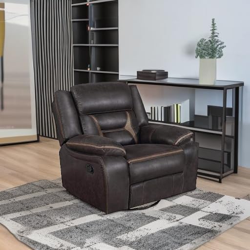 Coaster Home Furnishings - Greer - Leatherette Upholstered Swivel Glider Recliner Chair with Pocket Coil Cushions, Padded Armrests, Contrasting Stitching - Living Room - 41-Inch - Brown - 651356