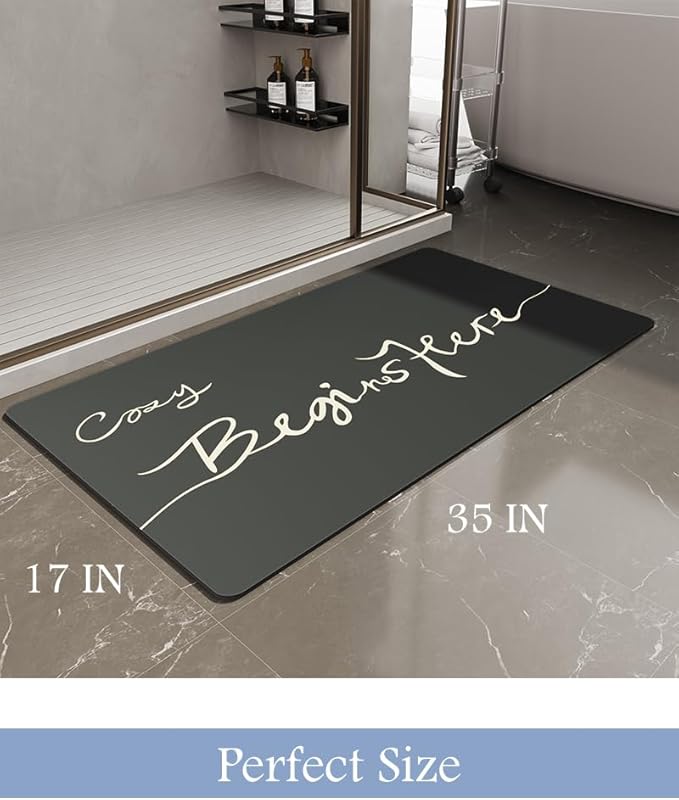 Bath Mat-Bath Mat Rug Non Slip Super Absorbent Stain Resistant Quick Dry Thin Bathroom Rug-Bath Mats for Bathroom Floor Bathtub Vanity-Bathmat Bath Rug Easy Care-17"x35",Black
