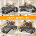 Modular Sectional Sleeper Sofa with Pull Out Bed, 108 Inch U Shaped 7 Seat Couches for Living Room, Chenille Fabric Cloud Couch Bed with Storage & Reclining Backrest, USB Charging, Grey