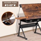 ZENY Adjustable Drafting Table with Stool Tilting Drawing Desk Artist Table | with Outlet, Storage Drawers, Art Craft Workstation for Home Office Reading, Writing, Crafting