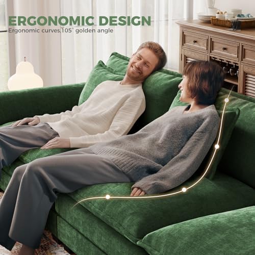 CDCASA 154" Modular Sectional Sofa, Comfy U-Shaped Cloud Couch with 2 Movable Ottomans, Oversized 6-Seater Chenille Deep Seat Sofa Couch for Living Room, DIY Combination, Green