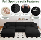 107" Cloud Couch Modular Sectional Sofa for Living Room, U-Shape Couch with Deep Seat, Modern Corduroy 3-Seater with Ottoman, No Assembly Required (Black,Right-Facing Chaise)
