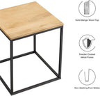 Pemberly Row Contemporary Square Wood and Metal Side Table, Solid Mango Wood Top, Powder-Coated Metal Frame, Oak Finish, 16.1 x 16.1 x 18.5 in, Non-Marking Floor Glides, Modern Accent Table for
