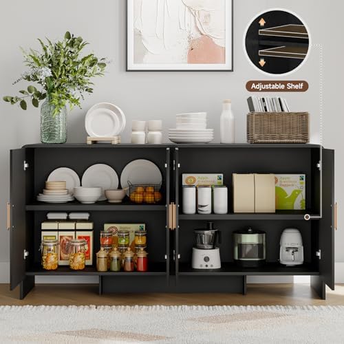 ONBRILL 60" Sideboard Buffet Cabinet with Adjustable Shelves Storage, Black