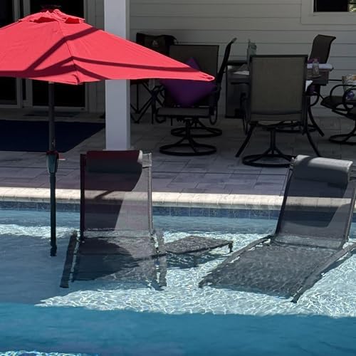 PURPLE LEAF Patio Pool Lounge Chaise Set of 3 Outdoor Lounger Chair, Grey | 2 Chaise + 1 Table, Aluminum Frame, Adjustable Headrest & 5 Recline Angles, Stackable, UV Textilene Fabric, S-Curve Backrest