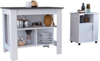 2 Piece Kitchen Set with Island and Microwave Pantry Cabinet | Interlocking mechanism for setup without tools assembly
