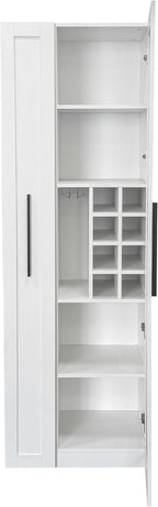 Kitchen Pantry Cabinet with Pull-Out Multi-Tier Storage Shelf, Farmhouse Storage Cabinet with Glass Doors, Tall Pantry Organizer for Kitchen, Dining Room & Living Room White