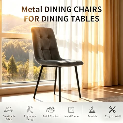 Velvet Dining Chairs Set of 4, Mid Century Upholstered Gray Dining Room Chairs Tufted Upholstered Kitchen Chairs Set of 4 for Dining Room, Bedroom, Living Room, Gray