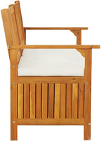 Storage Bench with Cushion 58.3 Inch Solid Acacia Wood Durable Patio Furniture Outdoor Bench Seat for Garden Porch Front Porch Furniture