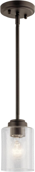 Kichler Winslow 7.5" Mini Kitchen Pendant with Clear Seeded Glass in Olde Bronze®, (7.5" H x 4.25" W), 44032OZ