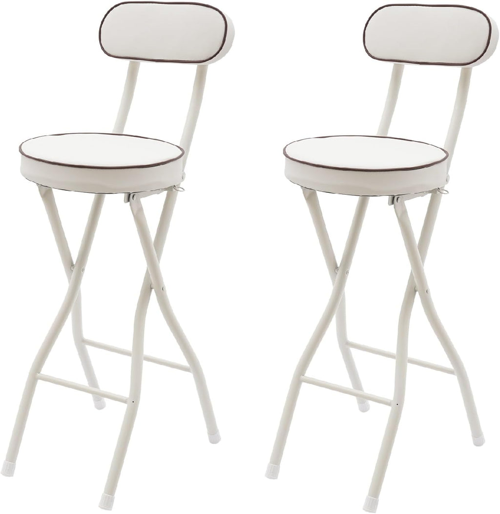 LOYALHEARTDY 2 Pcs Folding Stool, 25.6 in Cushioned Padded Folding Stool Portable Bar Stool with Back for Camping Kitchen Home Office (White)