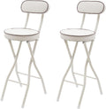 LOYALHEARTDY 2 Pcs Folding Stool, 25.6 in Cushioned Padded Folding Stool Portable Bar Stool with Back for Camping Kitchen Home Office (White)