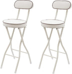 LOYALHEARTDY 2 Pcs Folding Stool, 25.6 in Cushioned Padded Folding Stool Portable Bar Stool with Back for Camping Kitchen Home Office (White)