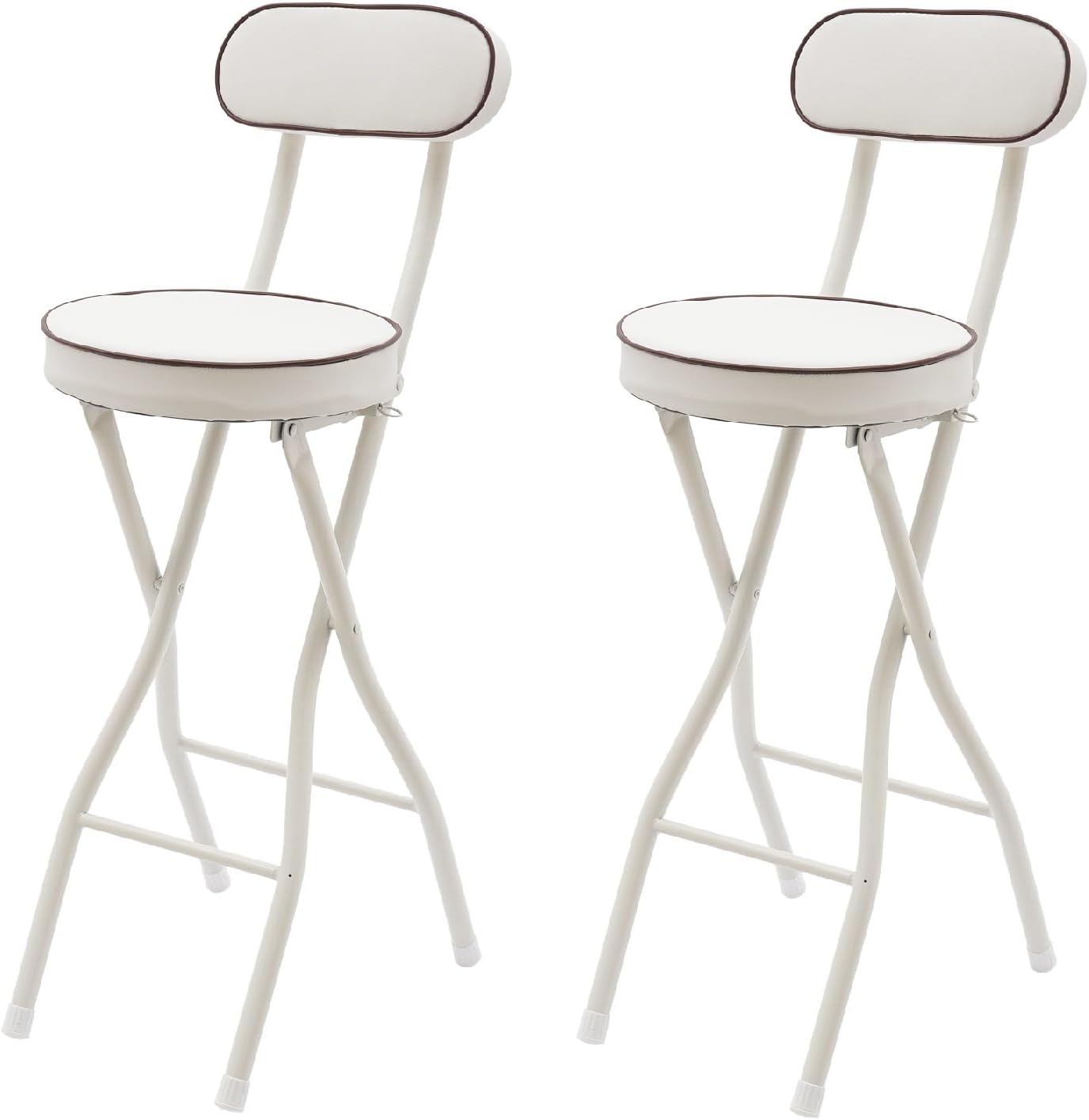 LOYALHEARTDY 2 Pcs Folding Stool, 25.6 in Cushioned Padded Folding Stool Portable Bar Stool with Back for Camping Kitchen Home Office (White)