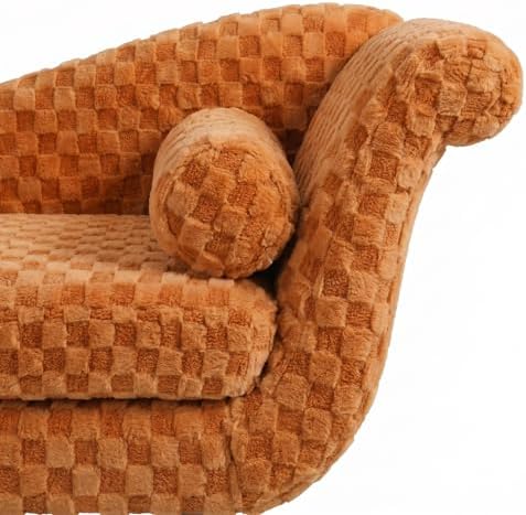 ERYE Upholstered Left Facing Chaise Lounge Chair W/Scroll Arms and Wood Legs, Elegant Chaise Lounge Square Pattern Accent Recliner Lounger Sofa for Living Room Bedroom