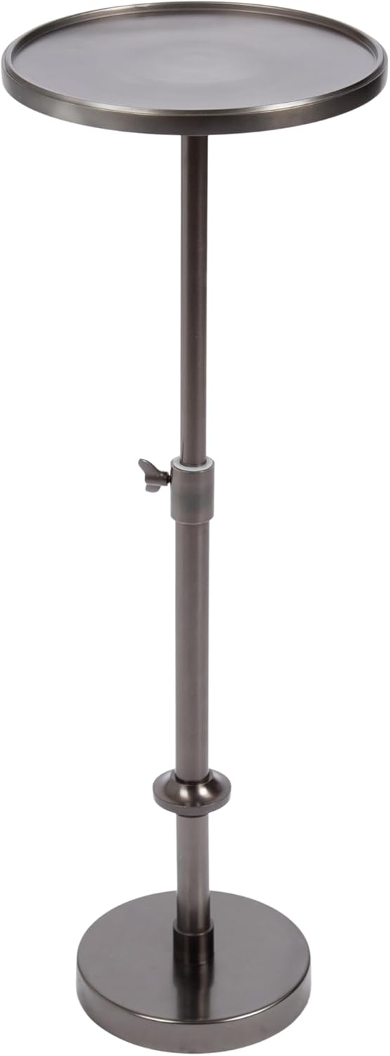 Kate and Laurel Engles Traditional Adjustable-Height Pedestal Drink Table, 10 x 10 x 30, Polished Gunmetal, Vintage Round Living Room Pedestal Table for Indoor Plant Stand with Protective Tabletop Lip
