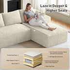 ONEMMLION 96" L-Shaped Cloud Couch Sofa with Chaise, Beige White