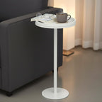 White Martini Table, Modern Small Round Side Table, Minimalist Metal & Wood Pedestal End Table with Weighted Base, White Drink Table for Living Room, Small Spaces,Next to Sofa, 24.7" Tall