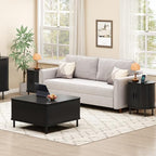 ONBRILL Oval End Table with Charging Station, Sliding Door, Black(2-Pack)