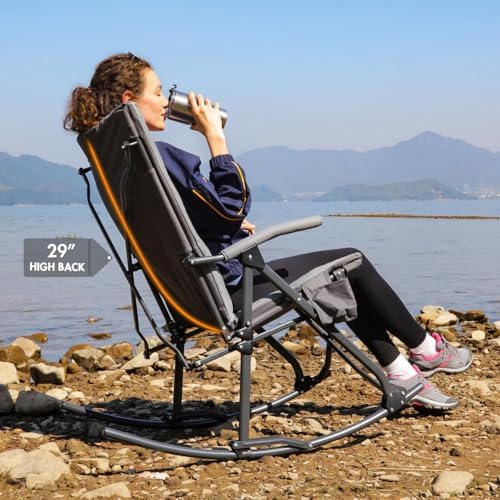 Portal Oversized Padded Folding Rocking Camping Chair Outdoor 400 LBS | Padded Folding Rocking Camping Chair Recliner Portable Heavy Duty Hard Armchair Rocker for Patio, Lawn and Outdoor