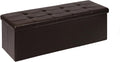 PINPLUS Folding Storage Ottoman Bench, Brown Faux Leather | Storage Chest with Comfortable Seat, Footrest Stool and Bench for Bedroom, Hallway and Living Room, 43.3 Inch