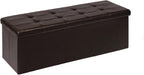 PINPLUS Folding Storage Ottoman Bench, Brown Faux Leather | Storage Chest with Comfortable Seat, Footrest Stool and Bench for Bedroom, Hallway and Living Room, 43.3 Inch