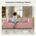 78.8" Convertible Futon Sofa Bed, Couch for Living Room | Corduroy Loveseat Sleeper Sofa, Modular Futon Couch with Storage Pocket, Pull Out Couch No Assembly | Pink