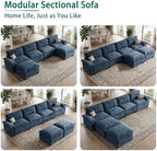 140" Modular Sectional Couch, U Shaped Cloud Sofa for Living Room | Comfortable Foam Cushions, Sturdy Frame, Appealing Appearance, Easy Assembly, Soft Chenille, Modular Design, Blue