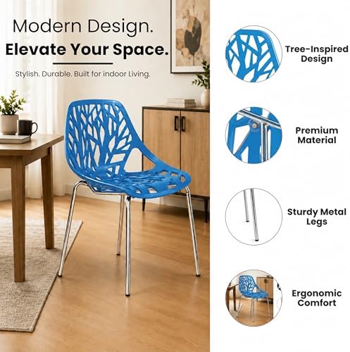 LeisureMod Asbury Modern Dining Chair, Blue, Polypropylene Seat | Chrome Legs, Comfortable Solid Back, Kitchen and Dining Room, Affordable Contemporary Seating