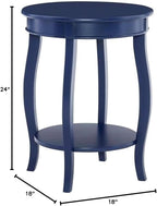 Pemberly Row Wood Accent Side Table, 18.25 x 18.25 x 24 in, Navy Blue Finish, Timber Wood and MDF, Cabriole Tapered Legs, Contemporary Design, Bottom Shelf for Storage, Functional for Living Room or
