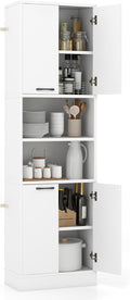 Kitchen Pantry Cabinet, Dining Room Cupboard with 4 Doors & 2 Open Countertop, 4 Anti-Tipping Devices, 75” Tall Bathroom Storage Cabinets (White)
