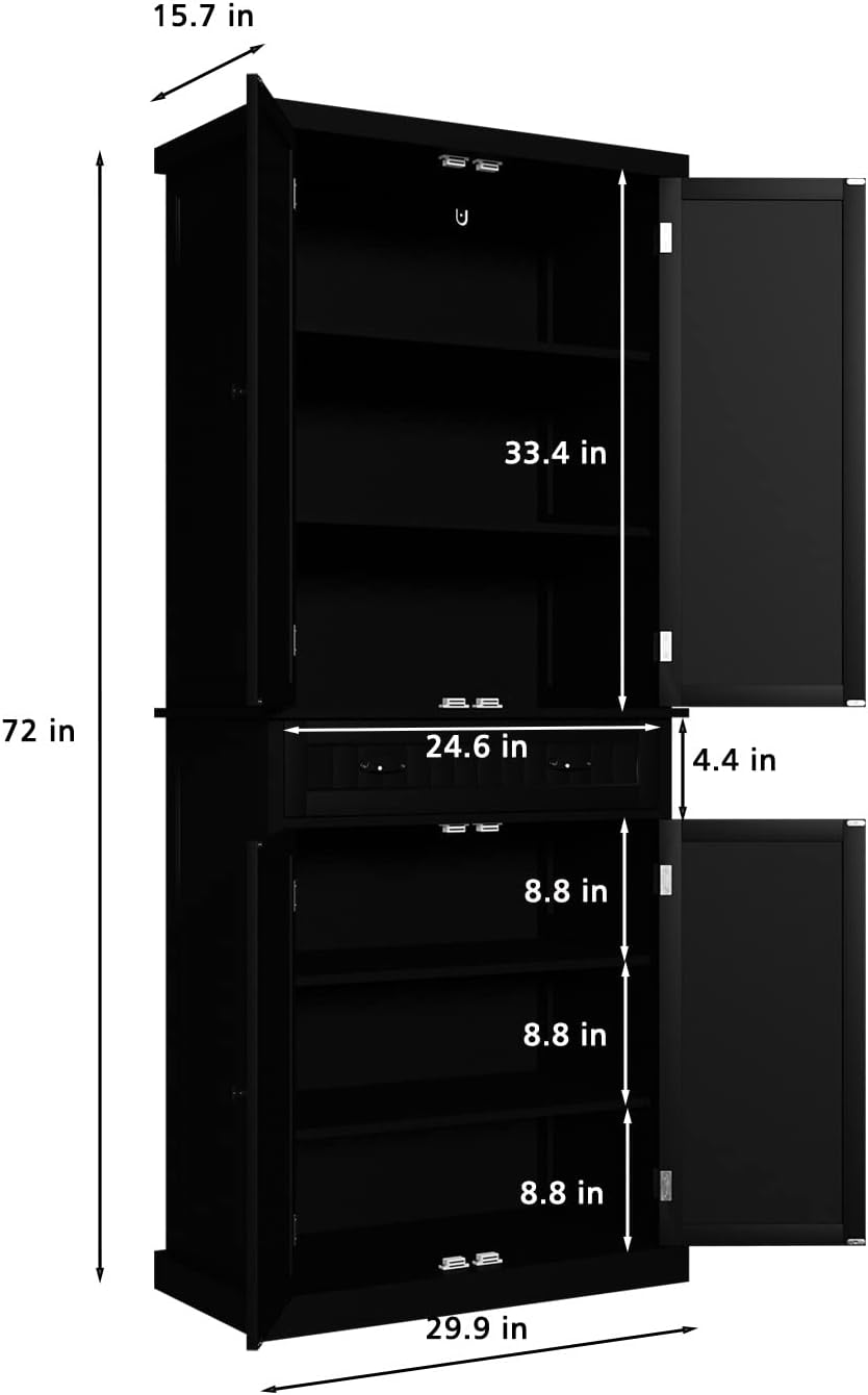 HLR 72" Kitchen Pantry Storage Cabinet, Freestanding Larder Cupboard with Doors and Adjustable Shelves, Pantry Cabinet for Dining Room, Living Room